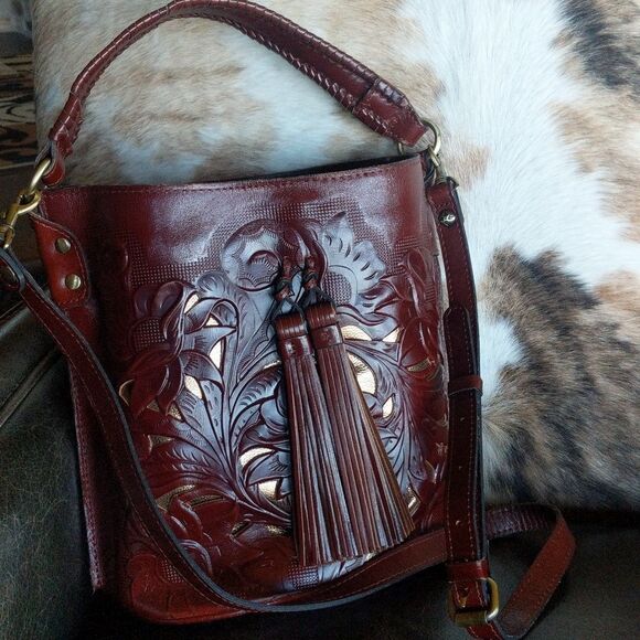 Patricia Nash Burnished Leather-Octavia Crossbody Bucket Bag - Picture 12 of 15